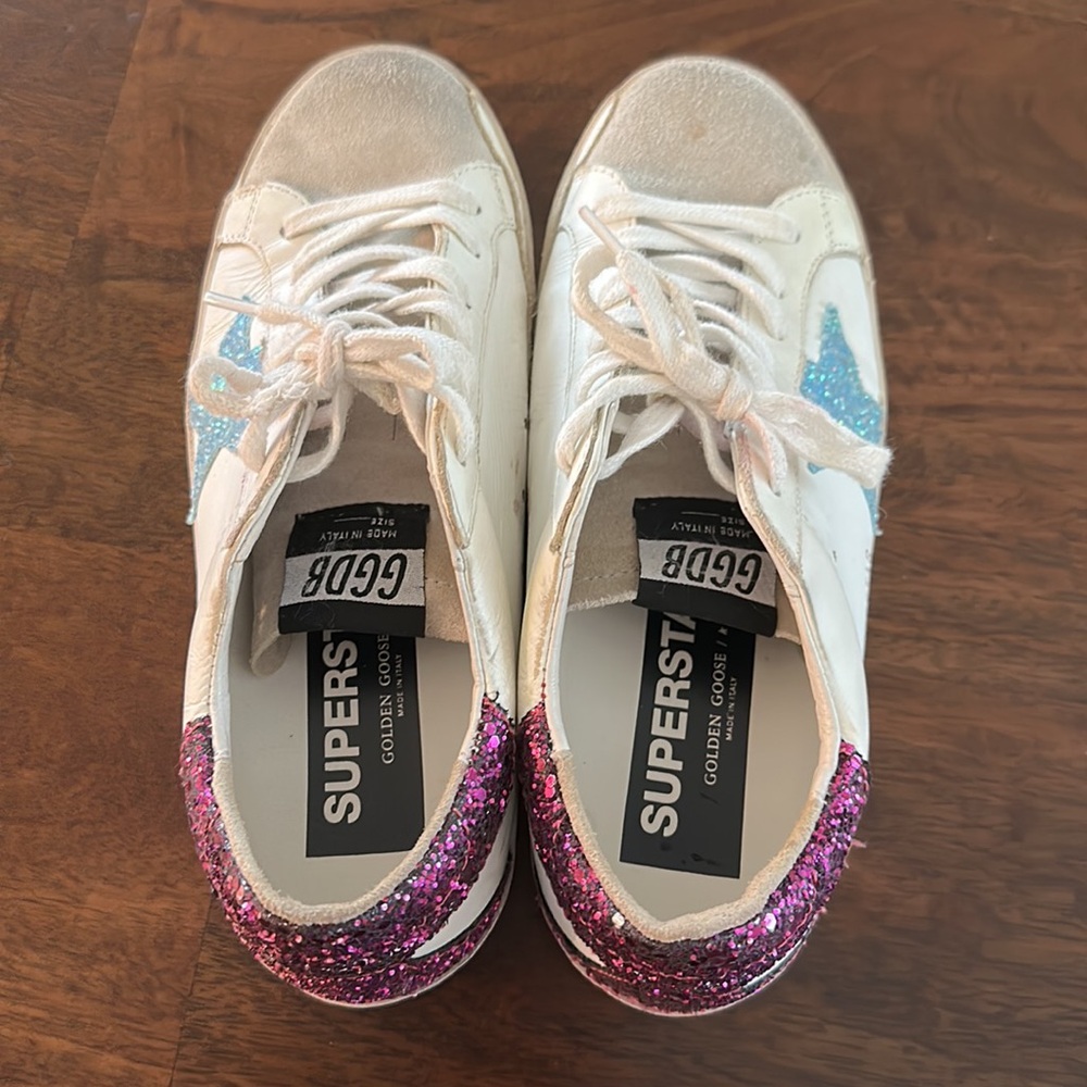 GOLDEN GOOSE SuperStars. Leather & Suede Glitter Sneakers. Size 37. - Picture 8 of 9